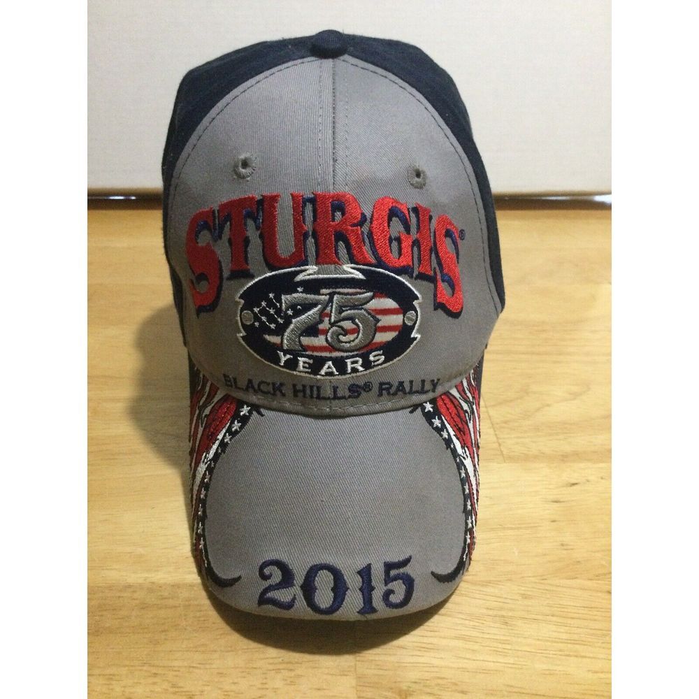 Sturgis Black Hills 2015 75 Years Black And Grey Red White Blue Flag Emblem
